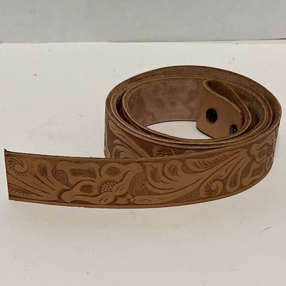 Gorgeous Hand Tooled Leather Buckle Belt Floral Design Snap Closure 48” EUC - Picture 2 of 3